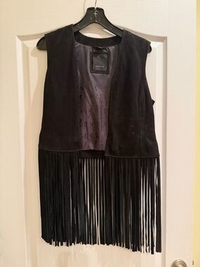 Mauritius Black Suede Fringe Vest